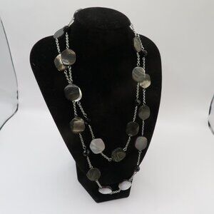 Lia Sophia Silver Tone Chain Black Beas Mother of Pearl Look Discs